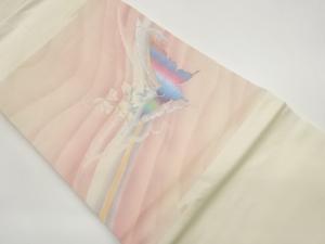 蝶に花々・曲線模様織出し名古屋帯